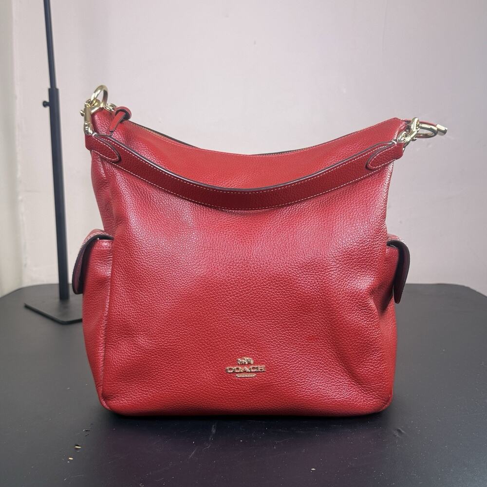 Coach 6152 Pennie Red Pebbled Leather Hobo Shoulder Bag Gold Hardware Purse